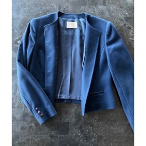 Pendleton 100% Wool Blazer Navy Blue Collarless Button Jacket Women's Size 6 USA